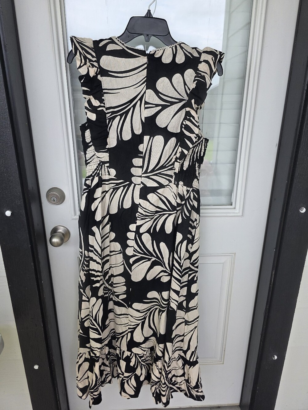 NWT Anne Klein Black Ivory Tropical Leaf Midi Dress Ruffle Sleeve Size 6 $149 - Picture 7 of 9